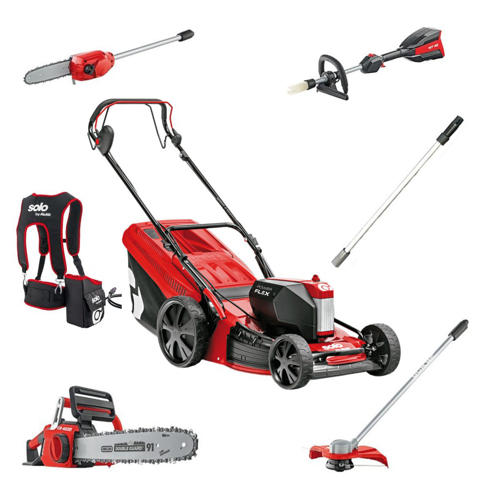 Zestaw urządzeń akumulatorowych 42V Power Flex - Kosiarka AL-KO 4757 Li SP + Pilarka, Okrzesywarka, Kosa